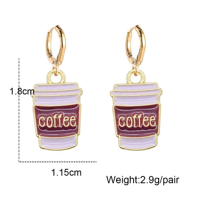 Wholesale Alloy Oil Drop Earrings Beer Red Wine Glass Coffee Gourmet Drink Pendant Earrings