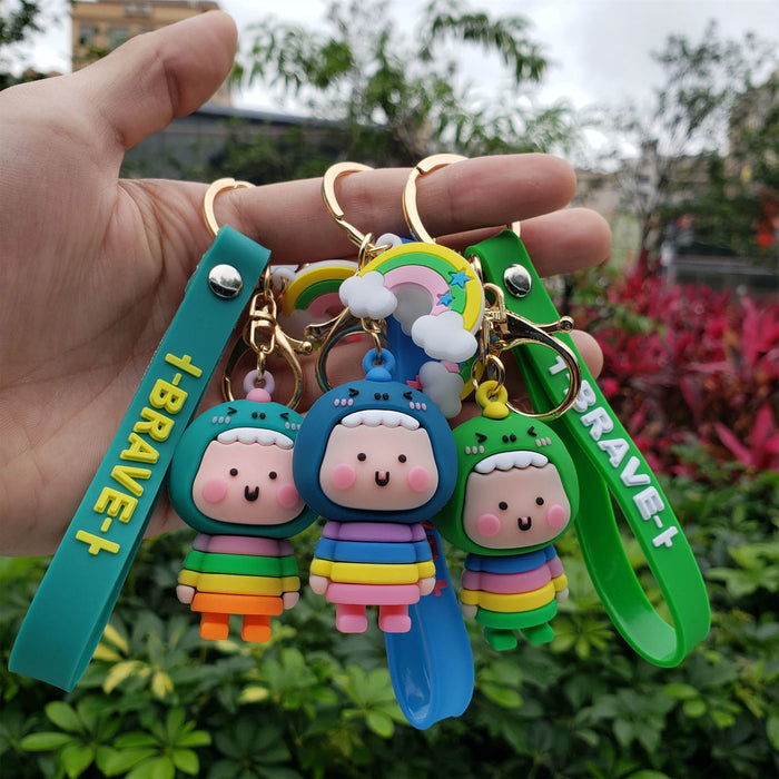 Wholesale  Cartoon Rainbow Dinosaur Keychain Women's Cute Bag Car Keychain Pendant