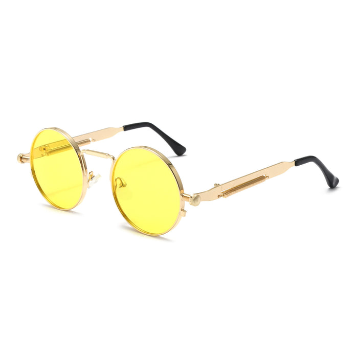 Wholesale New Fashion Round Steampunk Sunglasses Spring Legs Metal Too Glasses
