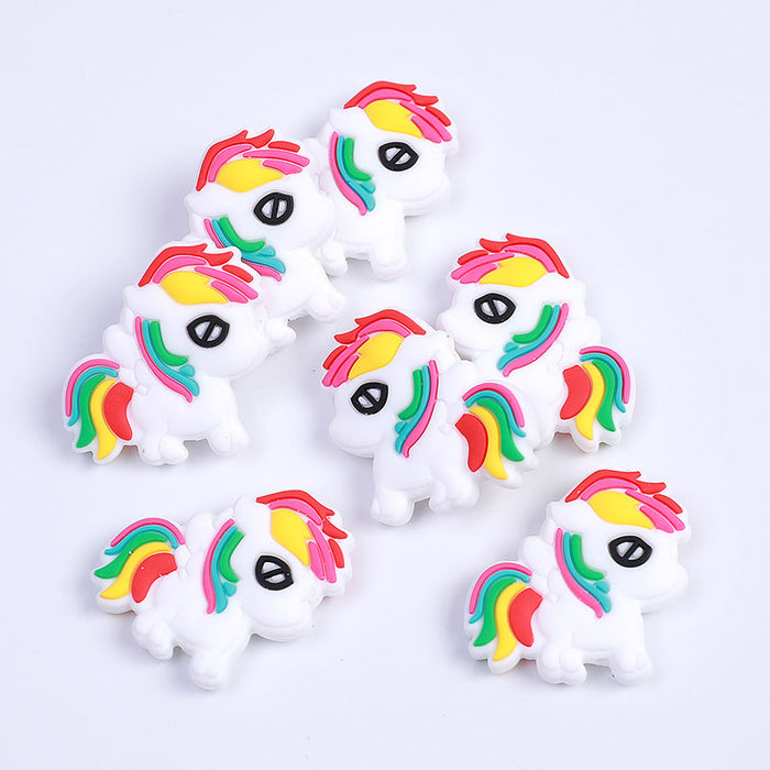 Wholesale 20PCS New Rainbow Little Horse Silicone DIY Cartoon Beads JWE-BDS-HeX013
