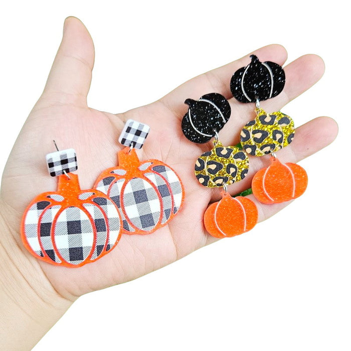 Wholesale  Easter autumn black and white plaid leopard pumpkin earrings ear studs