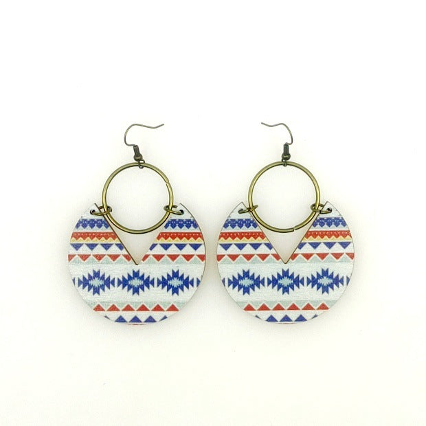 Wholesale Wood Printed Bohemian Stripe Stitching Earrings JDC-ES-Yinxue004