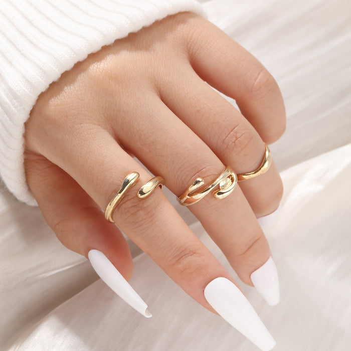 Wholesale Exaggerated lines gold irregular teardrop ring set