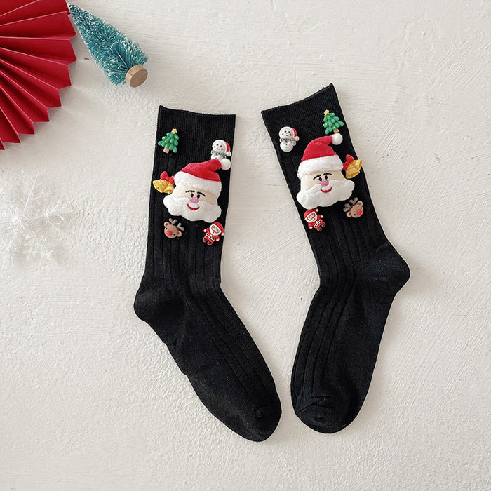 Wholesale Christmas Red Socks Women' s Autumn and Winter Cartoon Doll Couple' s Mid-tube Socks Gift