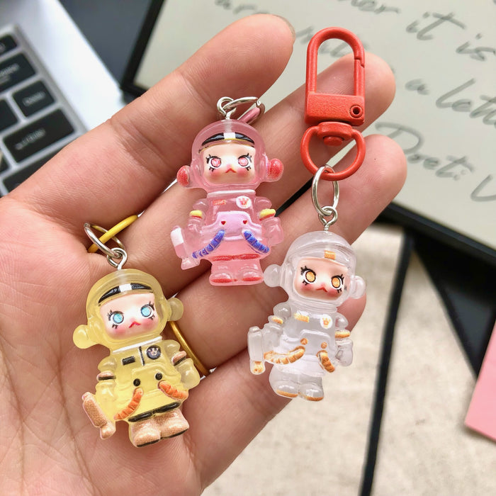 Wholesale Cute cartoon night light bubble astronaut keychain pendant accessory gift car hanging accessory