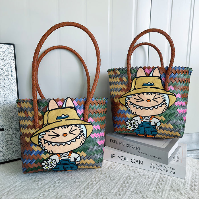 Wholesale  Handbag Summer  Cartoon Woven Bag Large Capacity Work Commuter Bag Hand-Woven Handbag