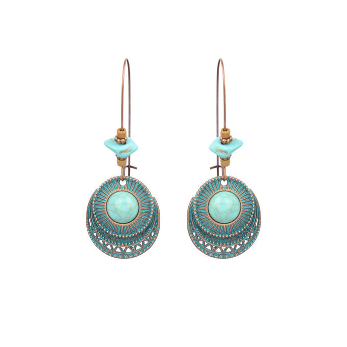 Wholesale Bohemian Turquoise Drop Earrings Alloy Electroplated Geometric Design MOQ≥2