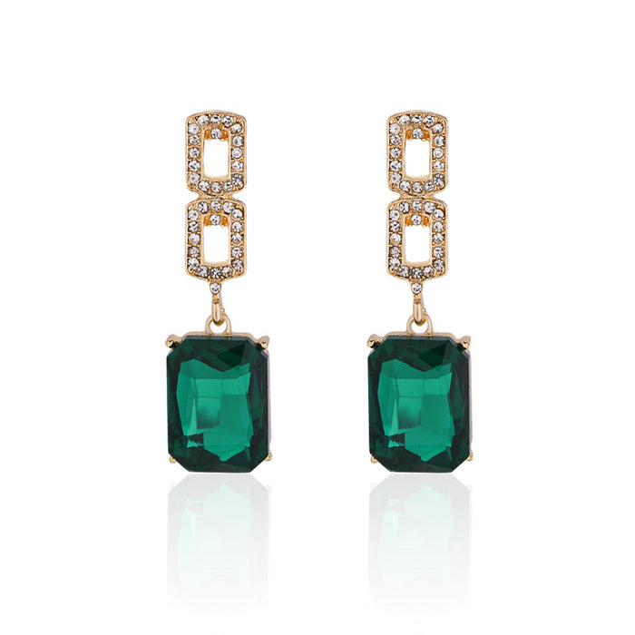 Wholesale Versatile alloy diamond studded earrings, emerald earrings, light luxury earrings