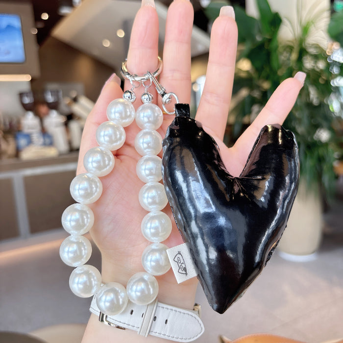 Wholesale Fashion Leather Love Pearl DIY Keychain Phone Short Hanging Chain Bag Hanging Decoration
