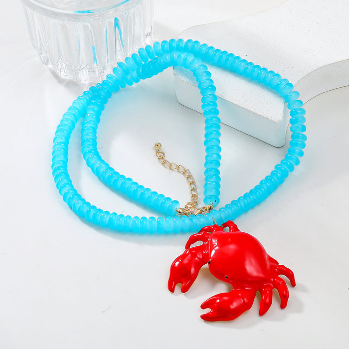 Wholesale Ocean Style Red Crab Pendant Necklace Female Party Accessories