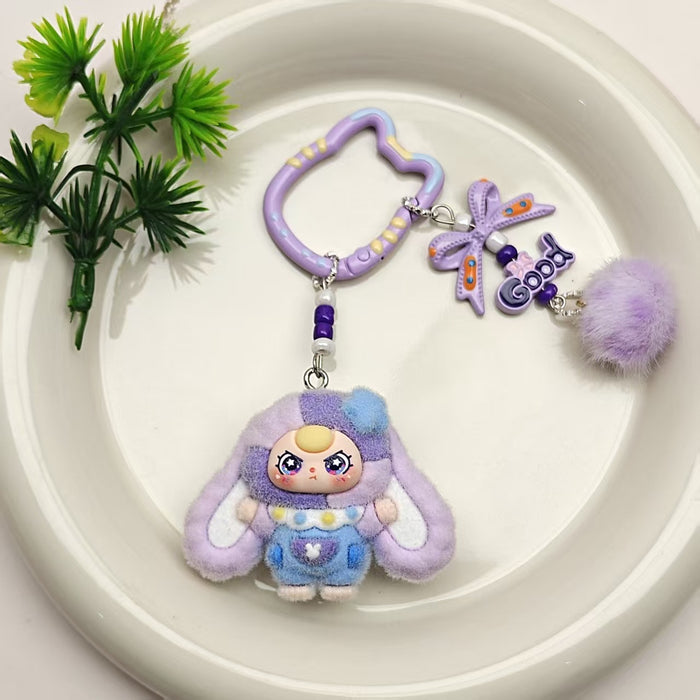 Wholesale Cat bell flocked cartoon keychain