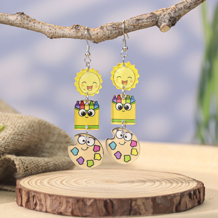 Wholesale Back to school season graduation season pencil bow acrylic earrings female design sense Teacher' s Day element earrings trend