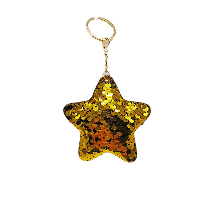 Wholesale Pentagram double-sided glitter keychain pendant