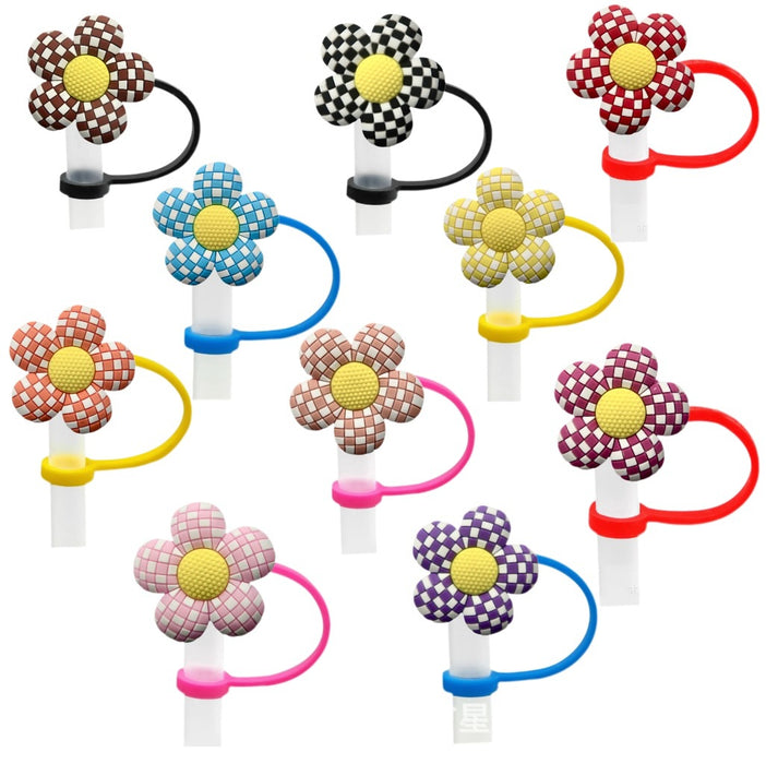 Wholesale Colorful flower shaped straw cap 8/10mm reusable water cup straw stopper straw cap in stock