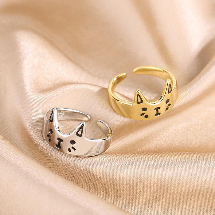 Wholesale Cute Cartoon Gel Dropping Cat Ring Sweet Niche