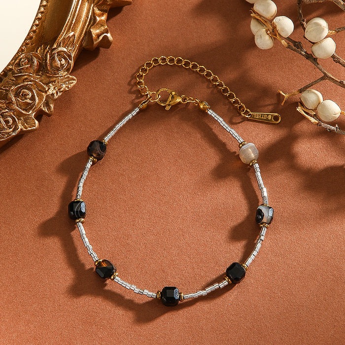 Wholesale Natural stone bead titanium steel bracelet, luxurious and high-end stainless steel bracelet