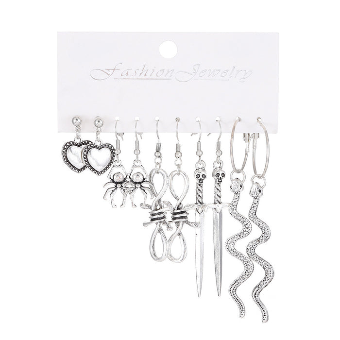 Wholesale  Exaggerated Earrings European and American Silver Pumpkin Skull Claw  Earrings 5-Piece Set Earrings
