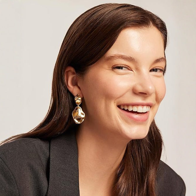 Wholesale Genuine gold plated personalized trendy geometric shape striking surface earrings with fashionable temperament