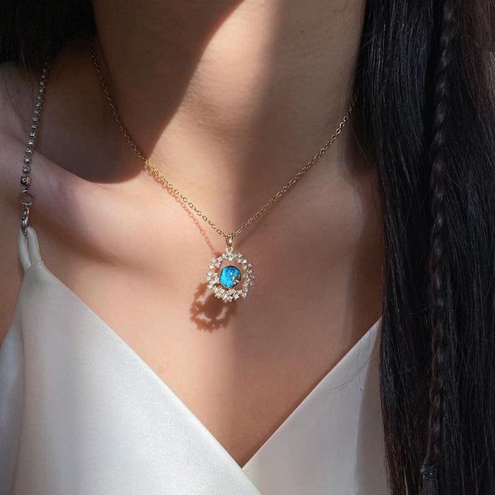 Wholesale Jewelry Fashion Diamond Set Necklace Personalized Alloy Planet Pendant Chain Necklace