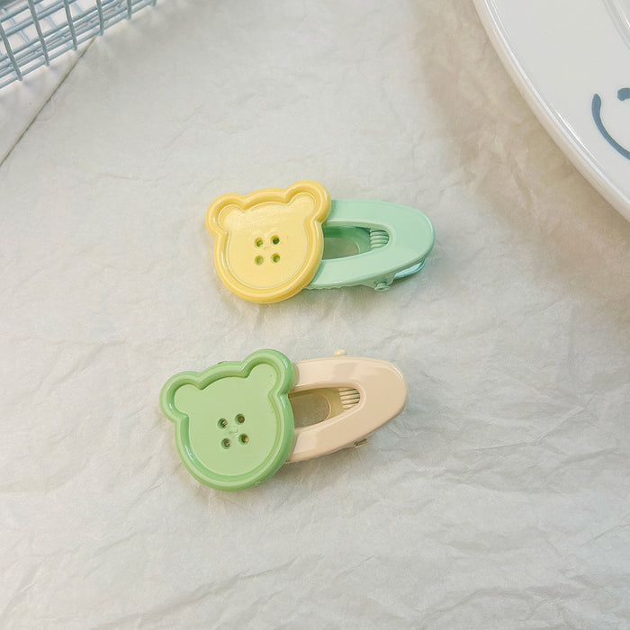 Wholesale Cute teddy bear button hollow oval duckbill clip bangs side hair clip headband