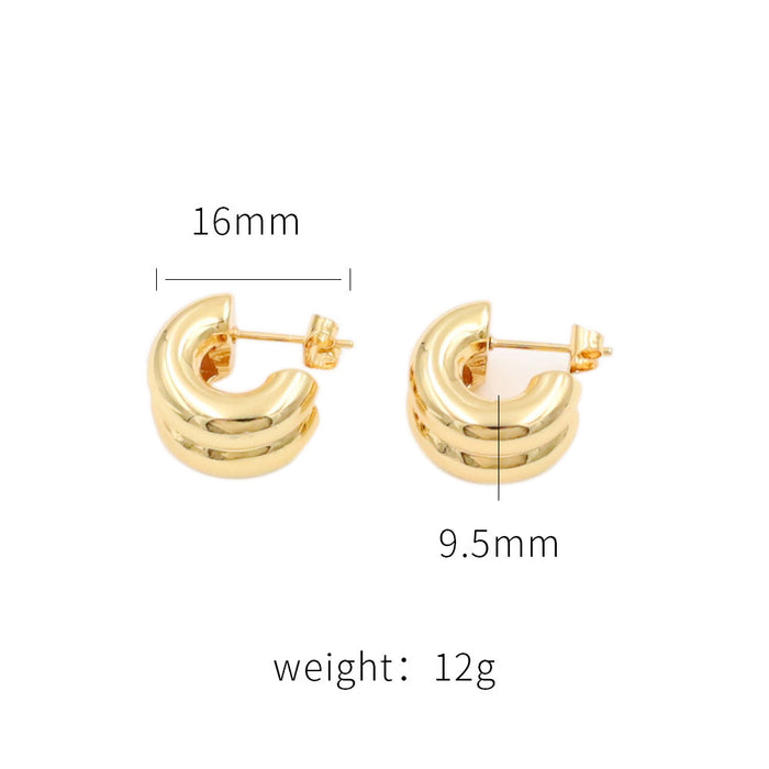 Wholesale retro titanium steel double-layer C- shaped earrings