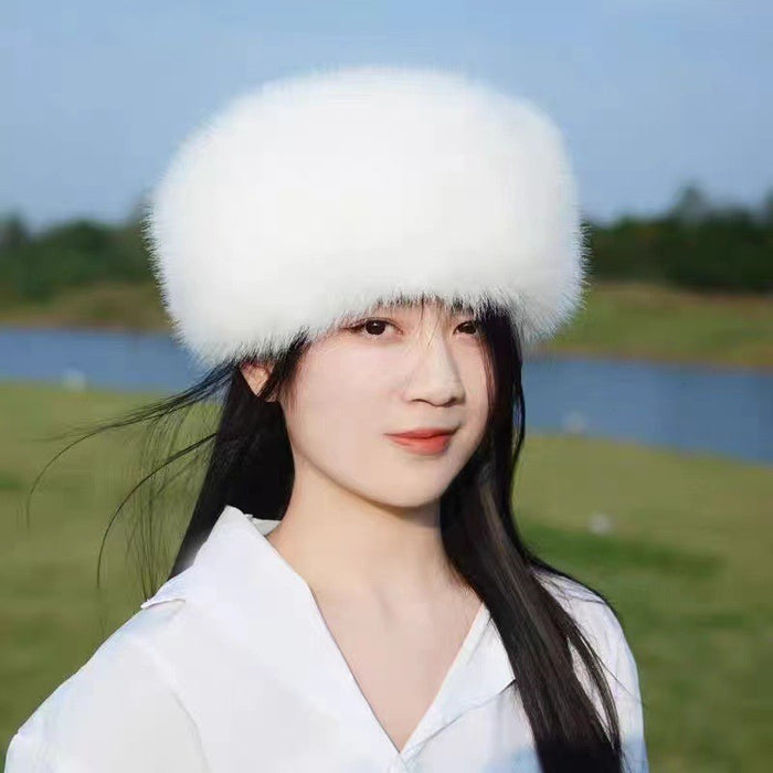 Wholesale New fur imitation fox fur flat top hat with thickened fur for warmth and ear protection round top