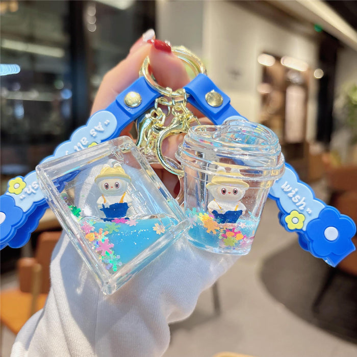 Wholesale Cartoon quicksand in oil blue keychain