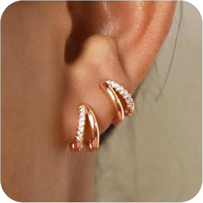 Wholesale New Light Luxury Micro Set Diamond Earrings Rose Gold Ring Earrings Set Two Piece Earrings