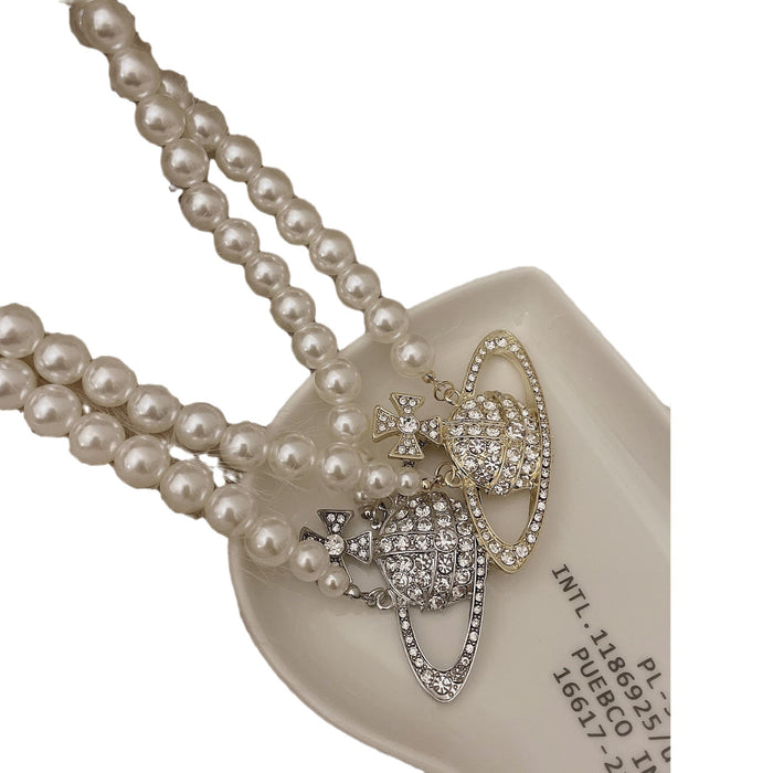 Wholesale Diamond Saturn Necklace for Women Retro Pearls JDC-NE-TianYin001