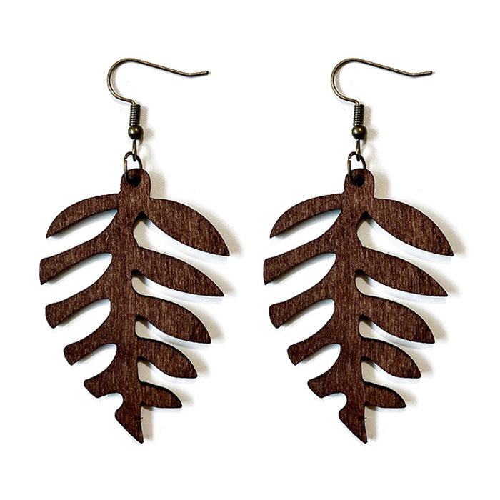 Wholesale Wooden earrings hollow cutting retro leaf shape Bohemian earrings