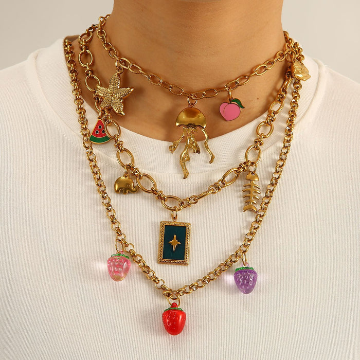 Wholesale New original design stainless steel ocean style necklace with drip oil pendant personalized accessories wholesale