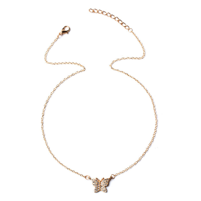 Wholesale New fashion and minimalist butterfly full diamond necklace with collarbone chain and neck chain