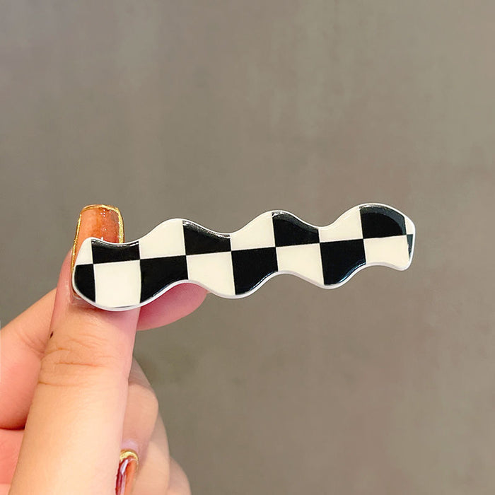 Wholesale Simple Black and White Checkered Checkerboard Seamless Hair Clips JDC-HC-Yika004