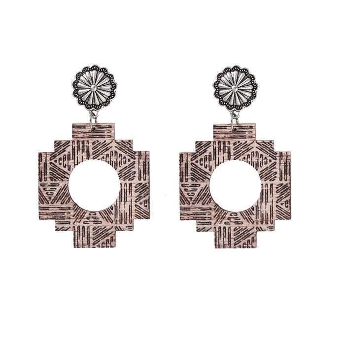 Wholesale Wooden Printing Retro Stars Oval Irregular Quadrilateral Earrings Personalized