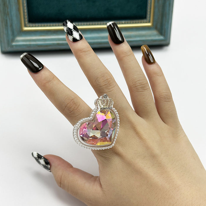 Wholesale New Light Luxury Crown Love Niche Design Ring Jewelry Colorful Shining Ring