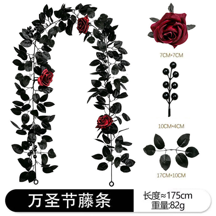 Wholesale  Decor Artificial Pumpkin Vine With Black Roses And Maple Leaves Chic Fabric Garland For Party Outdoor Resale