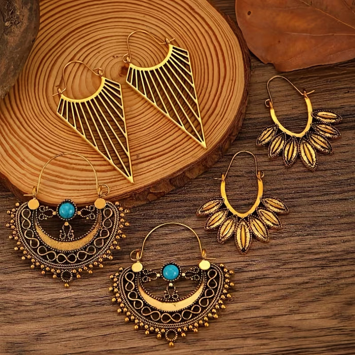 Wholesale Bohemian openwork carved flower earring set