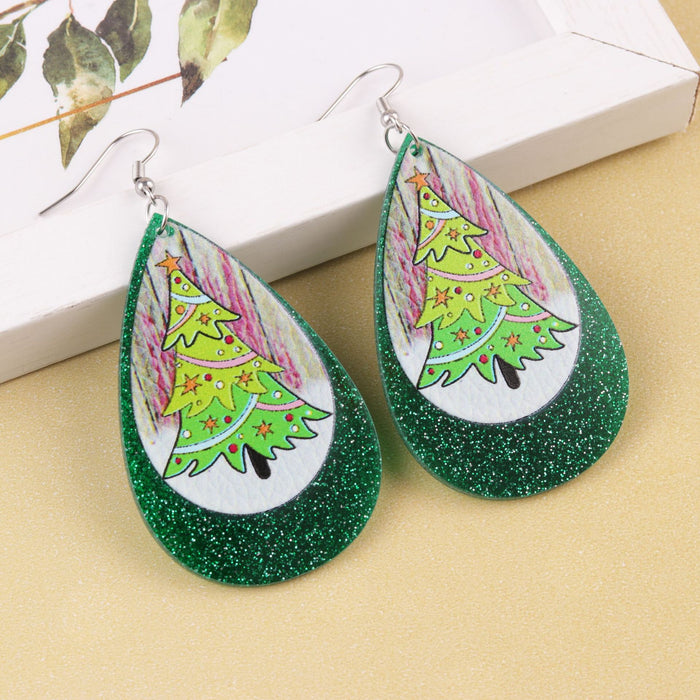 Wholesale Christmas glitter acrylic earrings Sika deer Christmas tree old man drop shaped earrings jewelry
