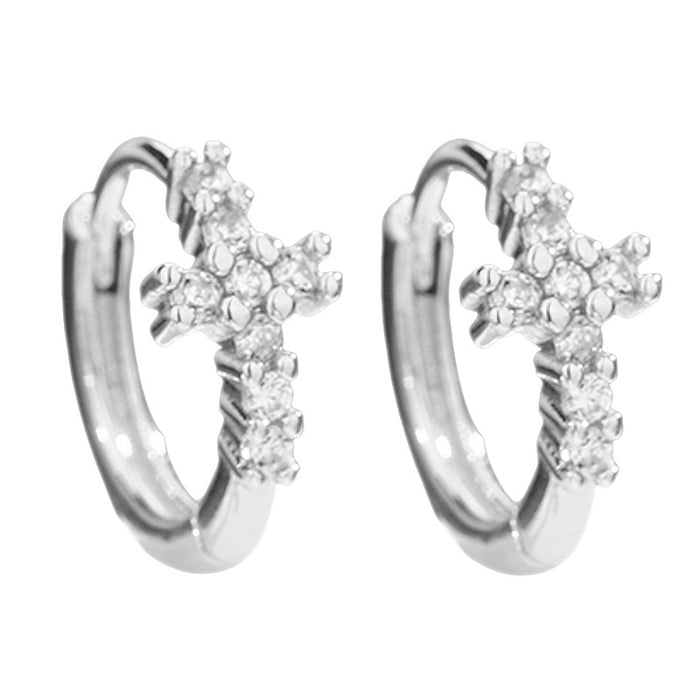 Wholesale Sparkling Diamond Cross Ear Buckle Earring Cross shaped Design Geometric Zircon Earrings
