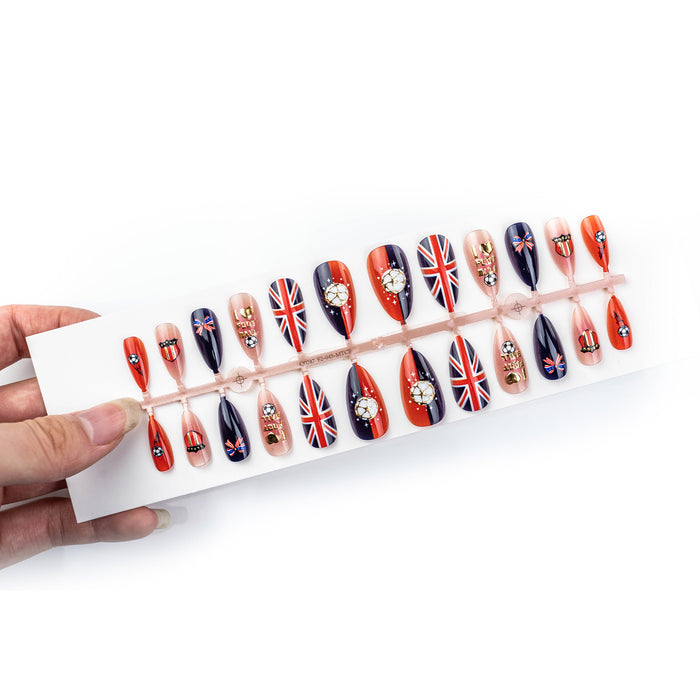 Wholesale World Cup Gold Plated Cat-Eye Football Almond Nail Art Set-24 Pieces