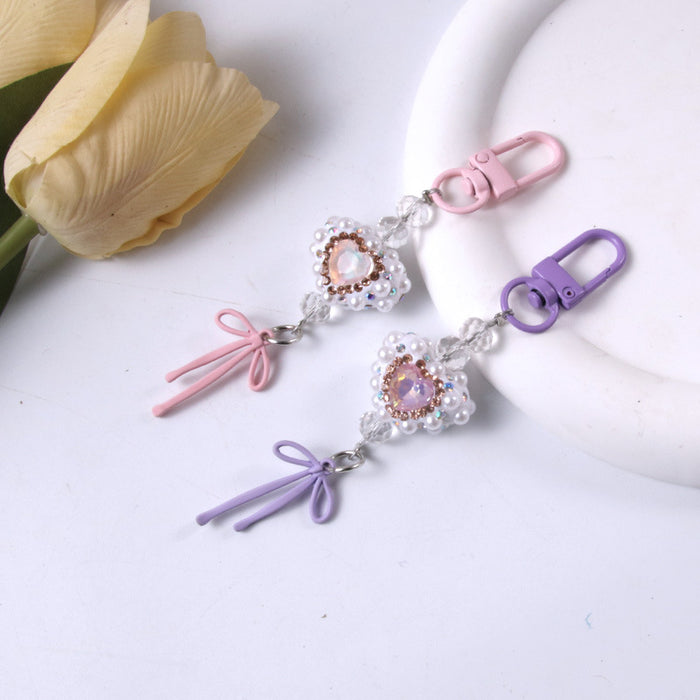 Wholesale Pearl Diamond Bow Mobile Phone Chain Keychain Bag Pendant Accessories