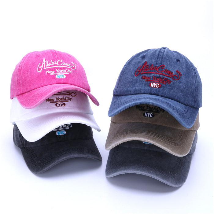 Wholesale Washed cotton baseball cap, retro casual sports duckbill cap, embroidered letter men's and women's hats
