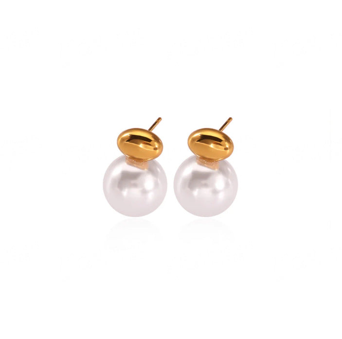 Wholesale Leaf Imitation Pearl Earrings Stainless Steel Gold-Plated Round Geometric Earrings