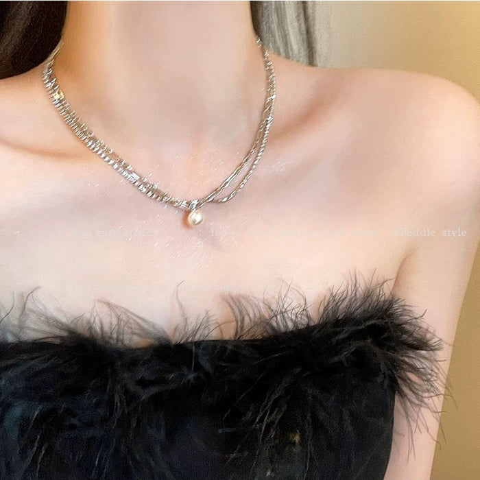 Wholesale Simple, fashionable, popular double-layer pearl necklace, light luxury, niche collarbone chain, new high-end necklace