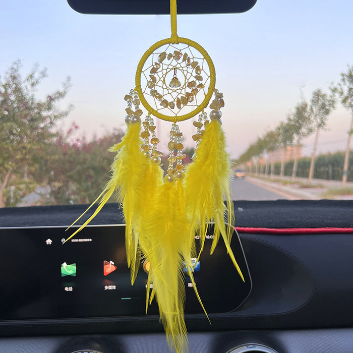 Wholesale Crystal Stone Dream Catcher Car Pendant Feather Wind Chime Rearview Mirror Decorative Accessory MOQ≥2