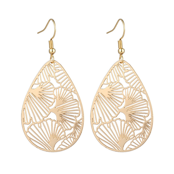 Wholesale Metal copper plate ginkgo leaf pattern hollow out light and thin style retro earrings women's long earrings