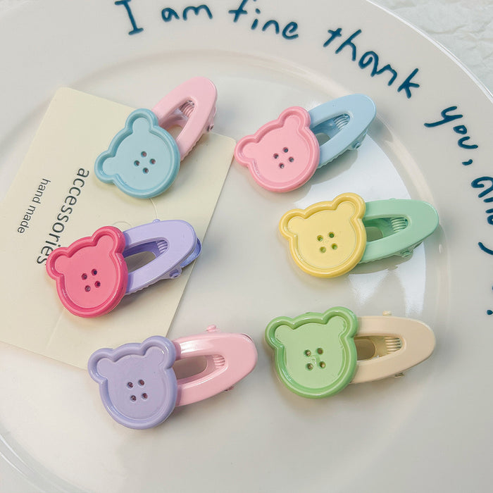 Wholesale Cute teddy bear button hollow oval duckbill clip bangs side hair clip headband