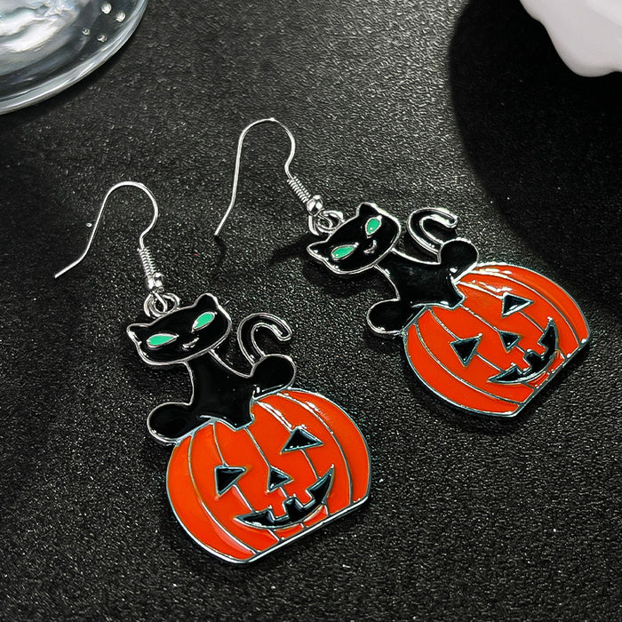 Wholesale Cartoon Black Cat Pumpkin Alloy Earrings JDC-ES-Rulong002