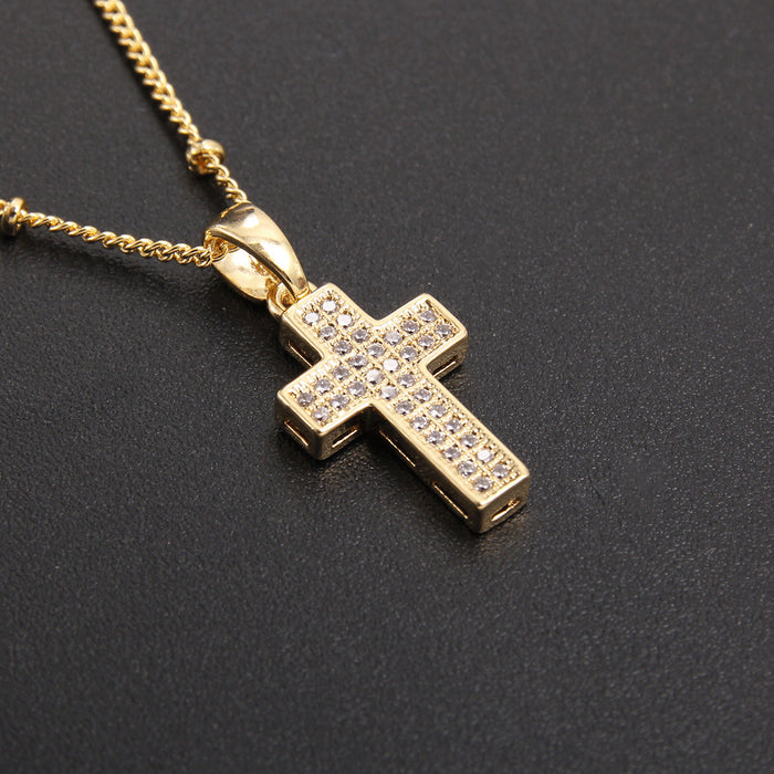 Wholesale Copper Gold Plated Micro-Inlaid Zirconia Cross Necklace JDC-NE-BaiTian009