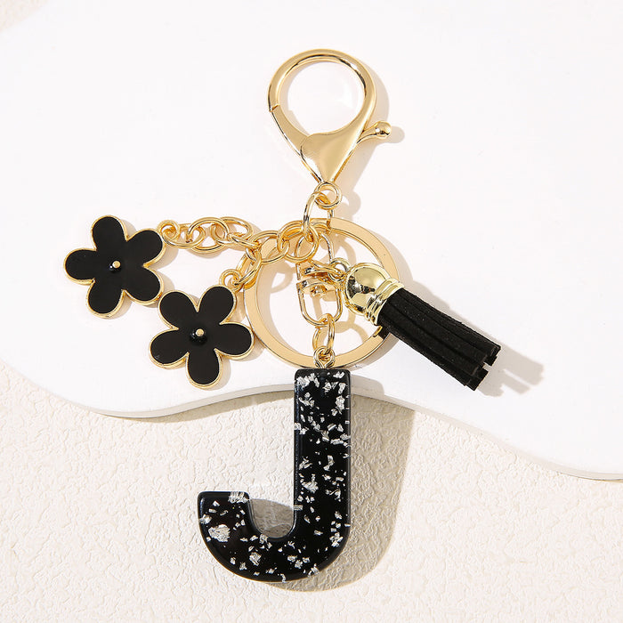 Wholesale Flower 26 English Letter Pendant Keychain Letter Keychain Women's Bag Accessories